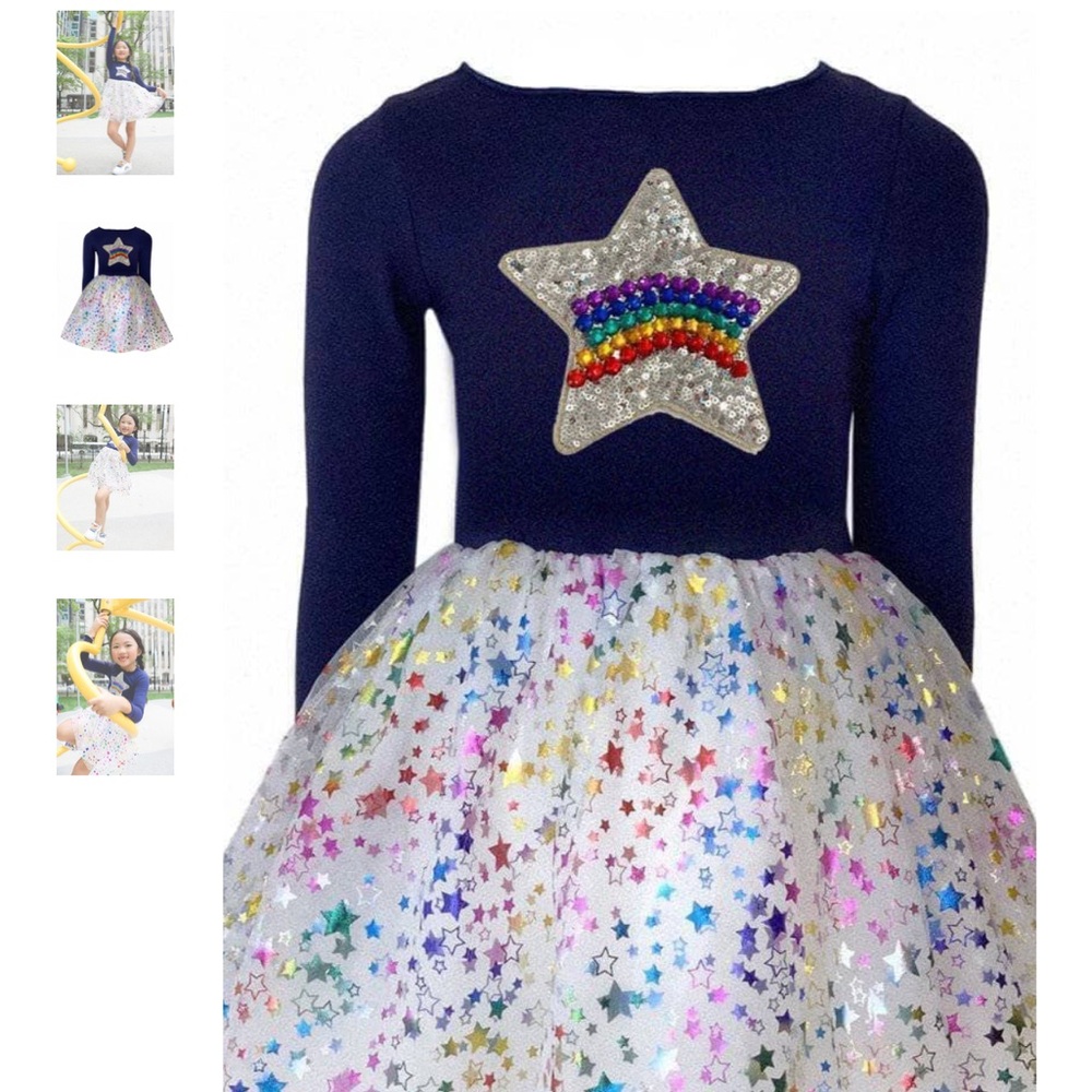 Lola and The Boys Starry Rainbow Sequin Dress - size 4